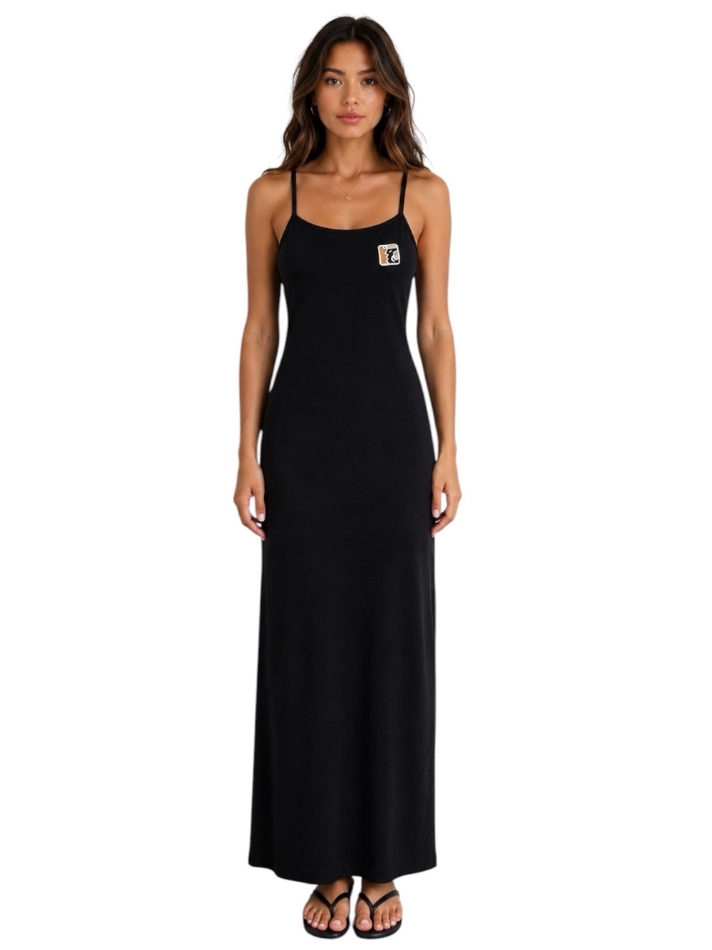 Vintage Black Cotton Maxi Slip Dress Mexico Y2K Back Slit Size S